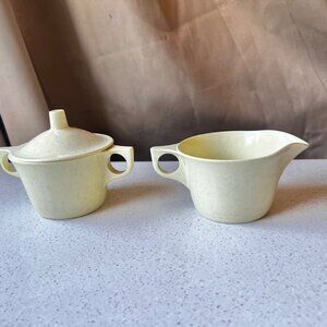 Imperial Ware Melamine Speckled Yellow Creamer Sugar Dish & Lid MCM Melmac